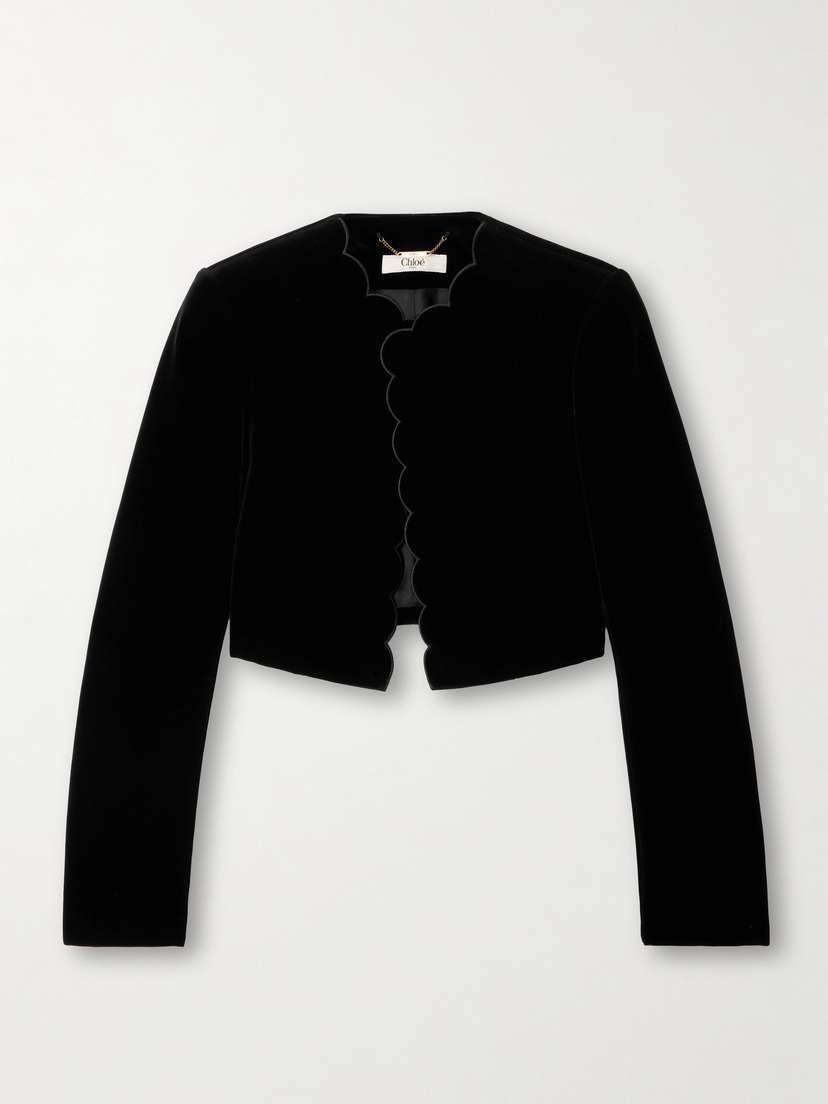 Chloé Cropped Scalloped Silk-velour Jacket