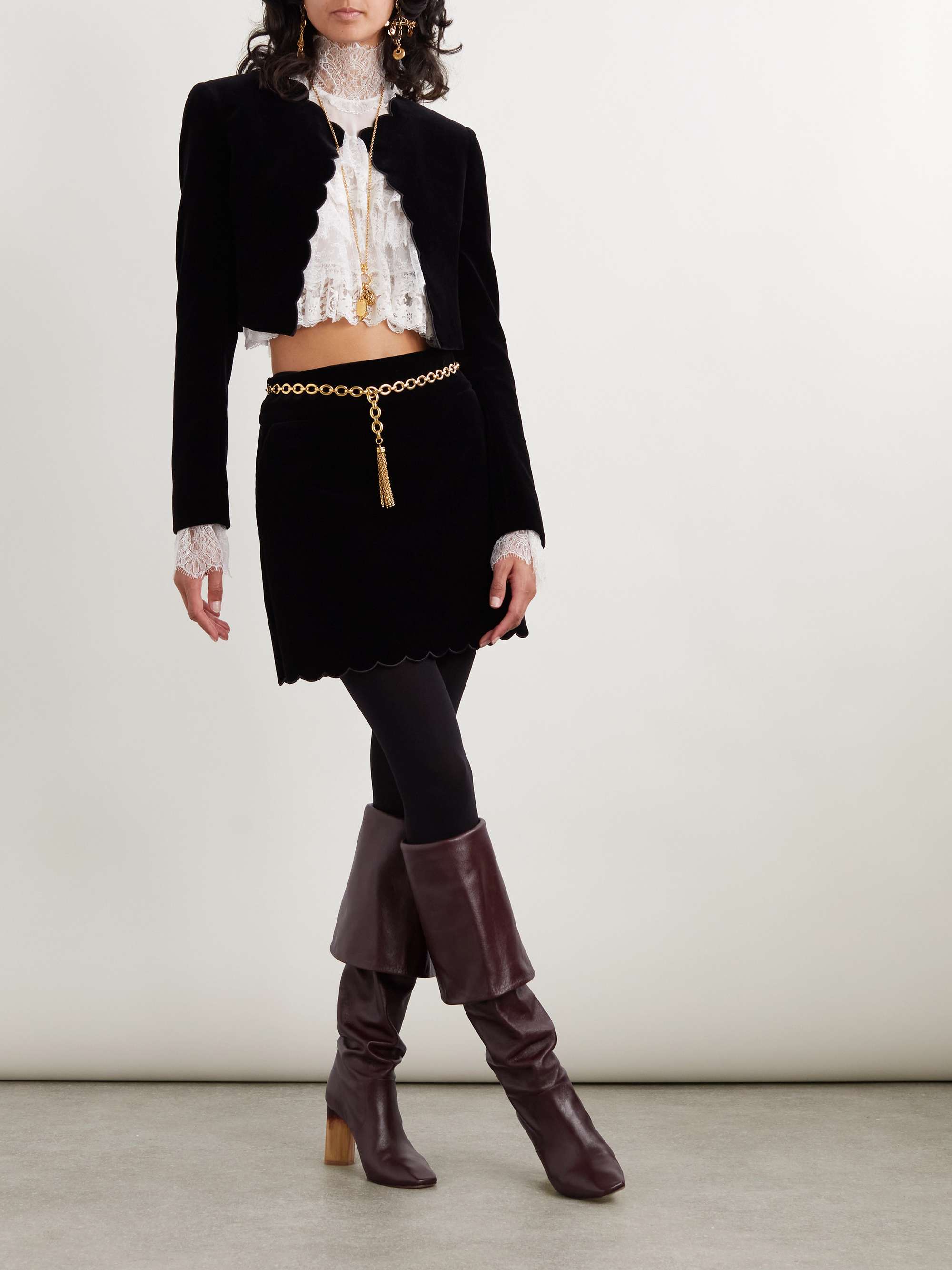 CHLOÉ Cropped scalloped silk-velour jacket | NET-A-PORTER