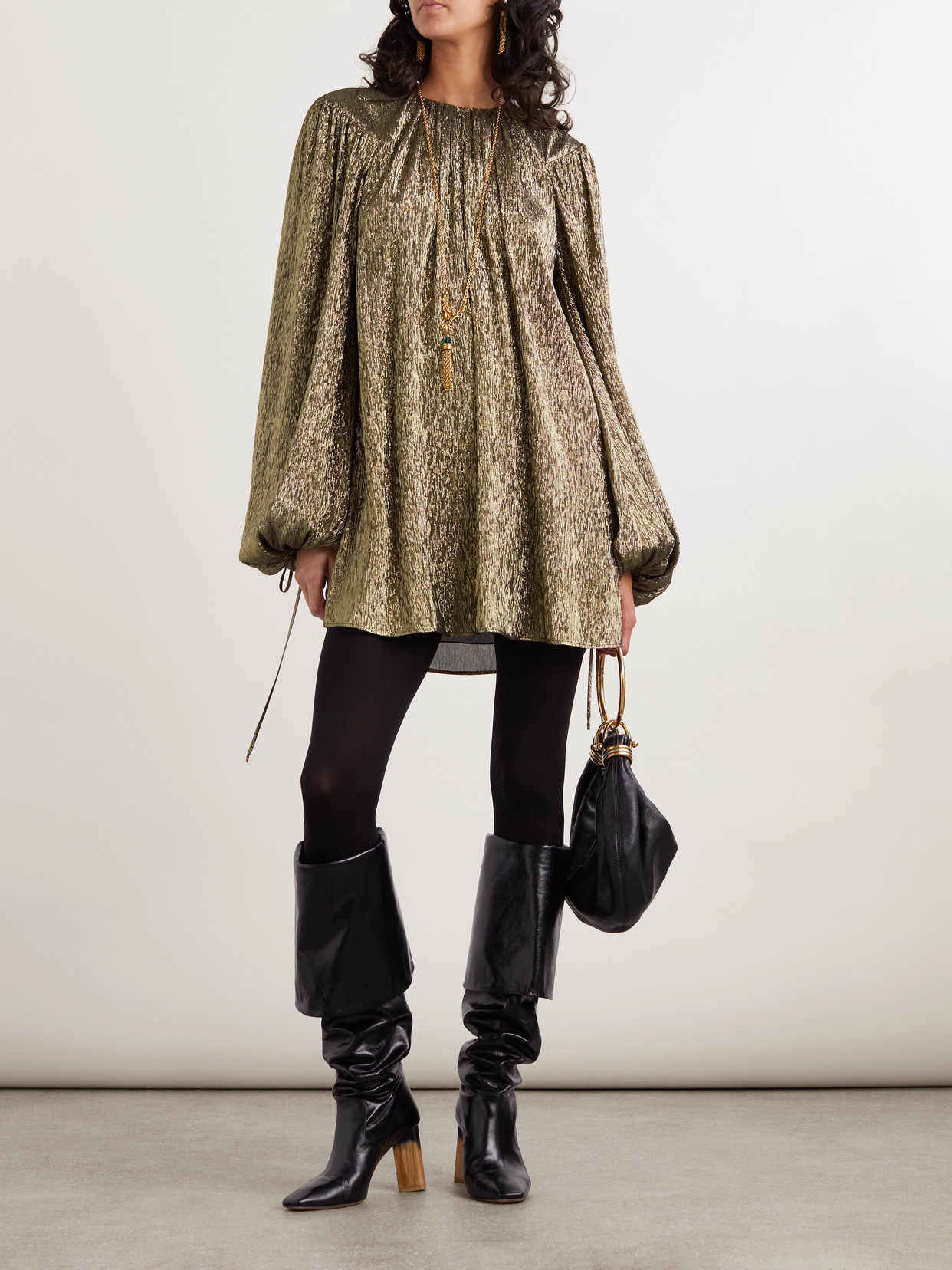 Shop Chloé Metallic Silk-blend Mini Dress In Gold