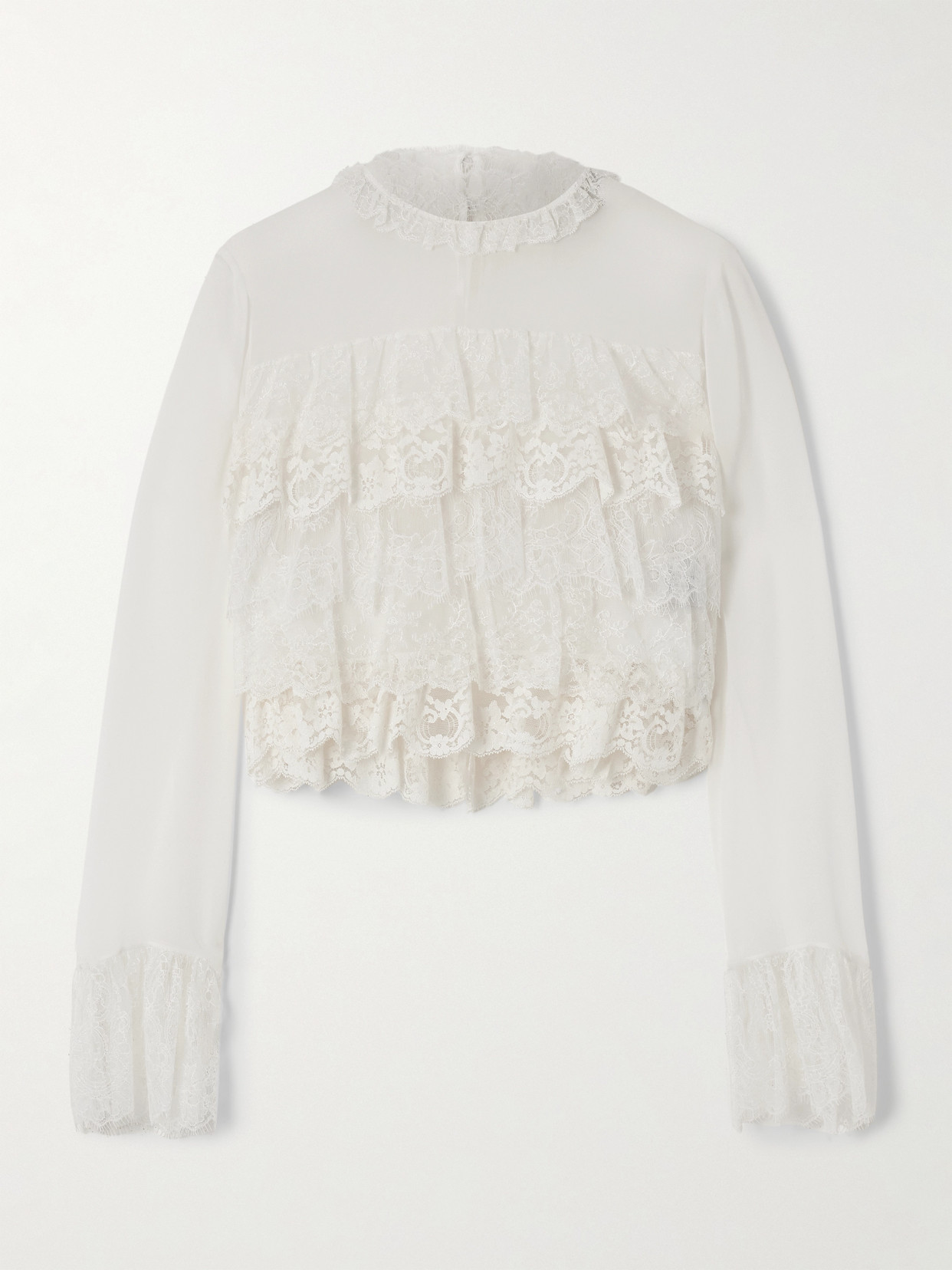 Chloé Tiered Lace-trimmed Silk-chiffon Blouse In White