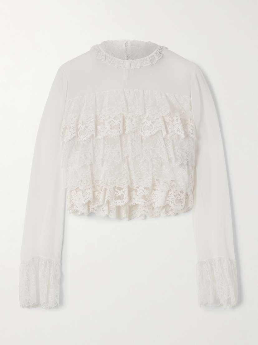 Chloé Tiered Lace-trimmed Silk-chiffon Blouse
