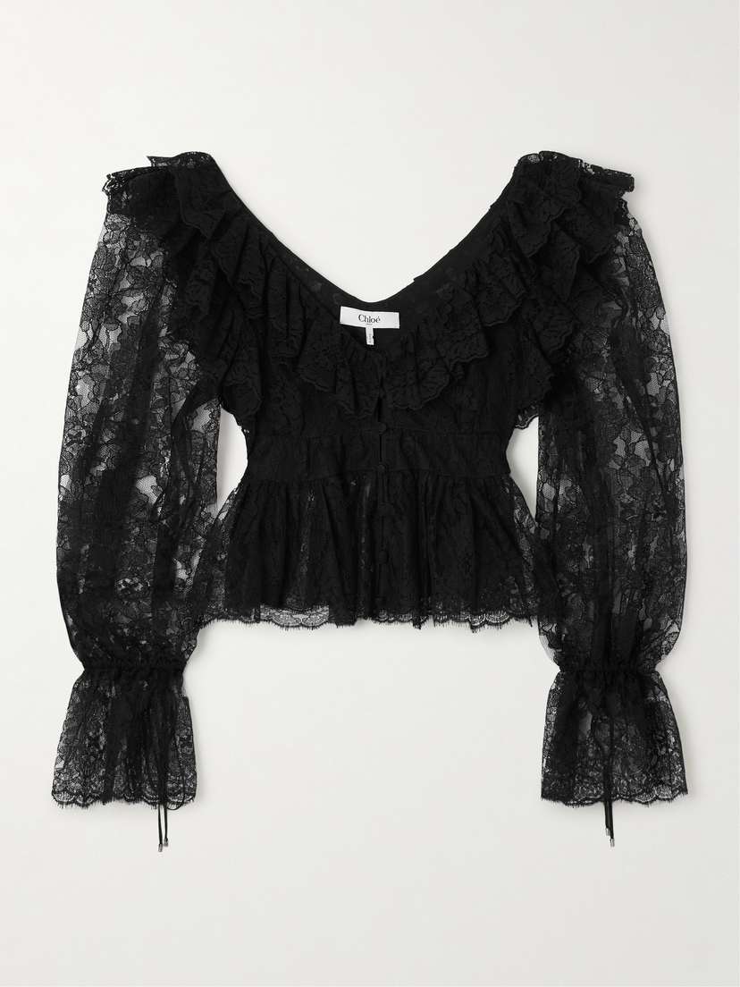 Chloé Ruffled Cotton-blend Lace Peplum Blouse
