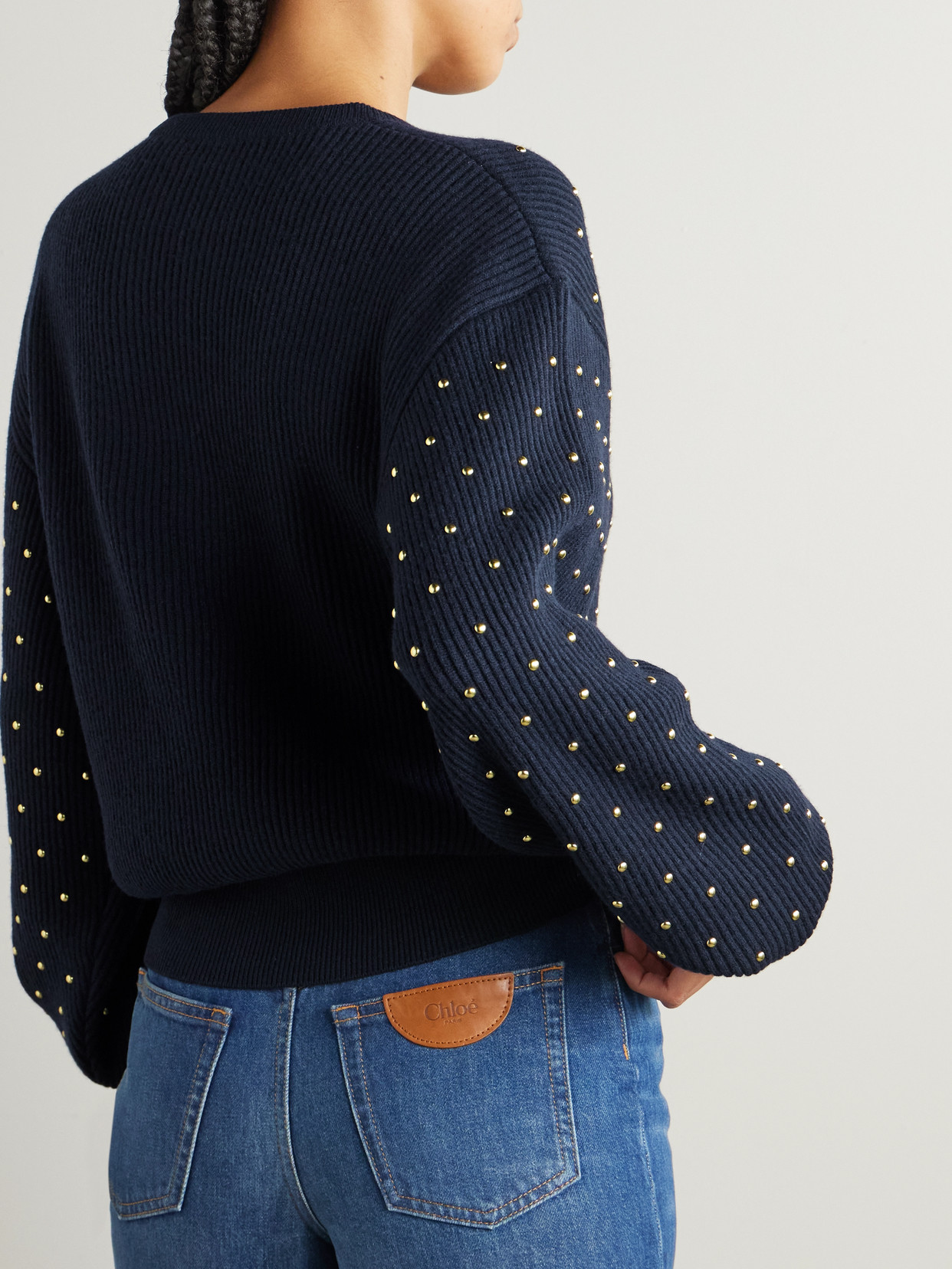 Chloé - Studded Ribbed Wool And Cashmere-Blend Sweater
