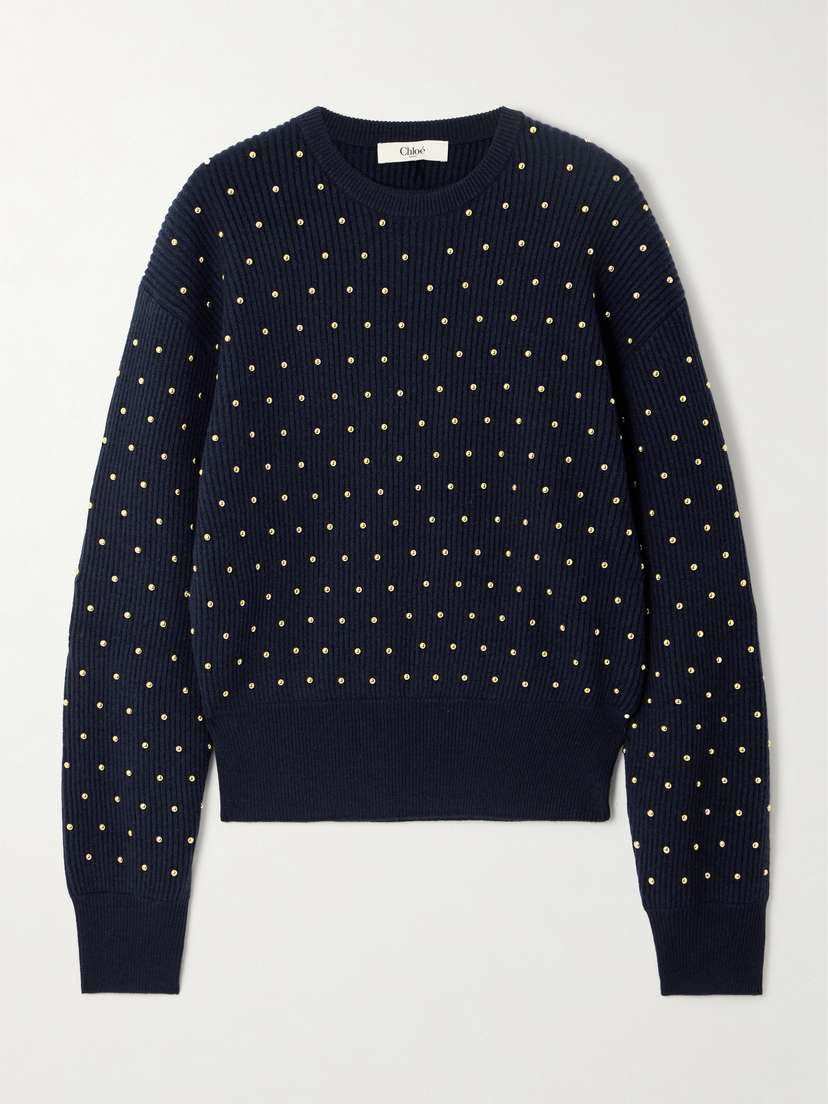 Chloé Studded Ribbed Wool And Cashmere-blend Sweater