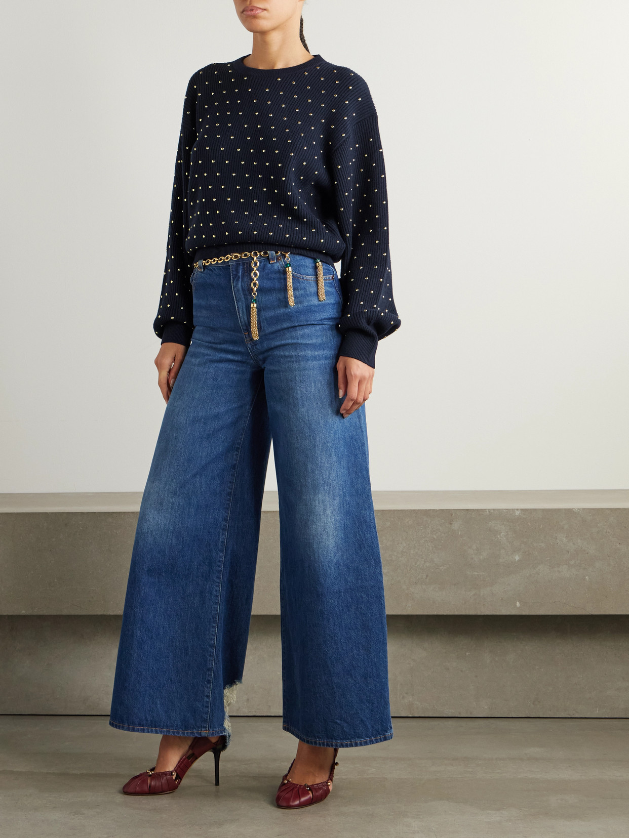 Chloé - Studded Ribbed Wool And Cashmere-Blend Sweater