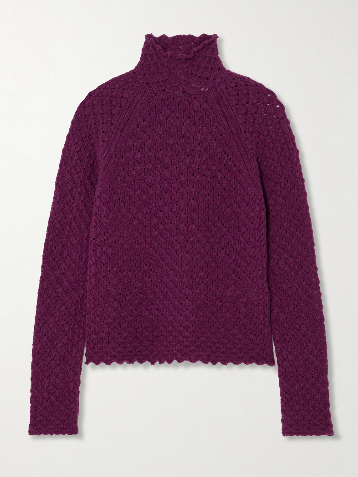 Chloé Open-knit Wool And Cashmere-blend Turtleneck Sweater In Purple