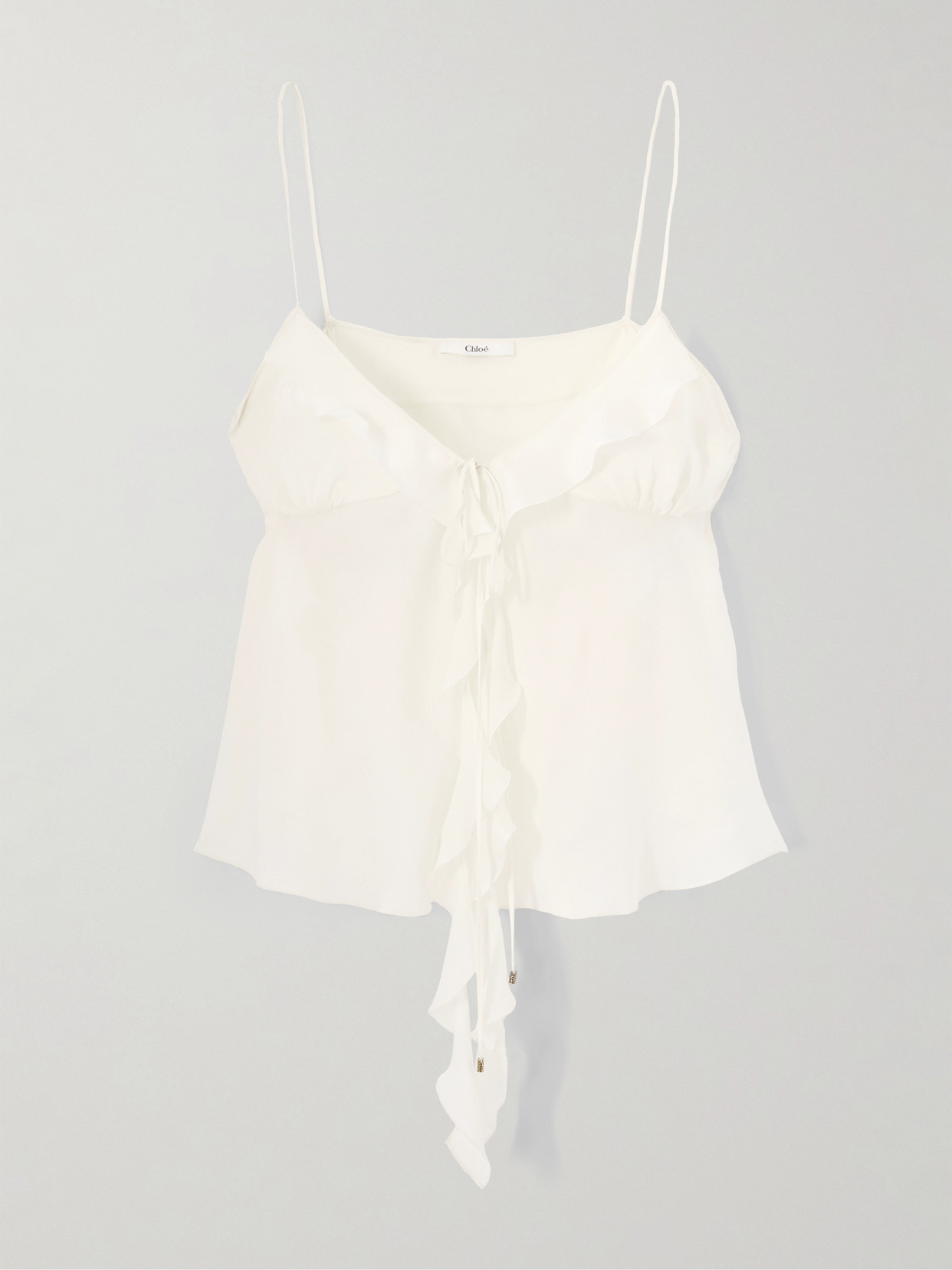 Chloé Ruffled Tie-front Silk-chiffon Top In White