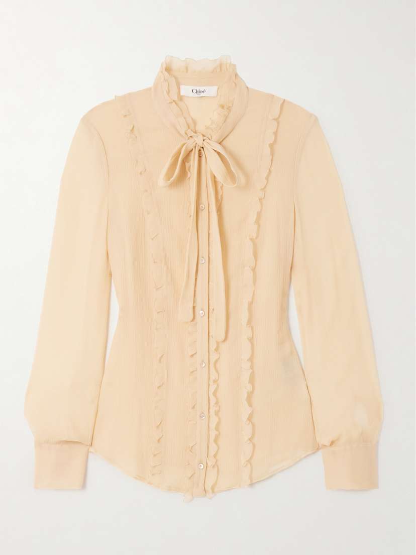 Chloé Tie-neck Ruffled Silk-crepon Shirt