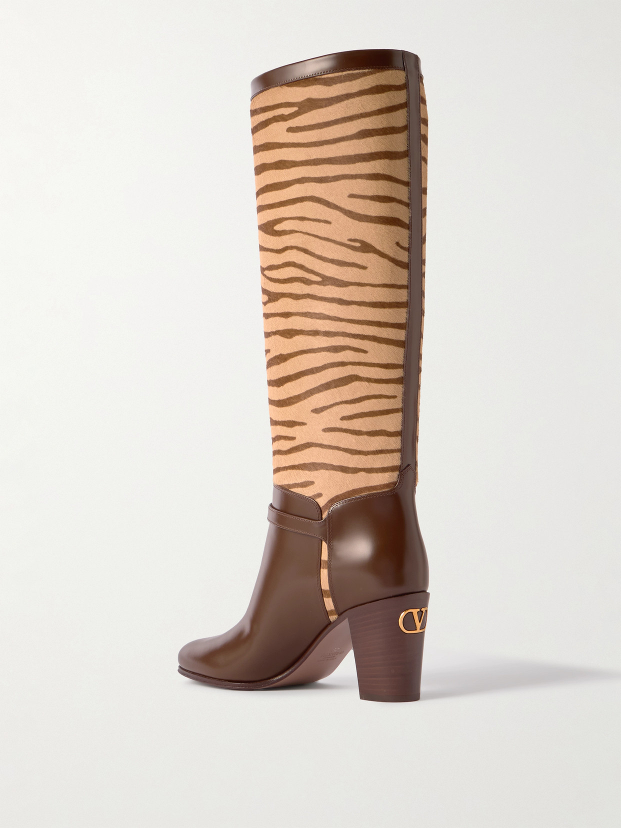 Shop Valentino Pattie 75 Buckle-embellished Zebra-print Calf Hair And Leather Knee Boots In Unknown