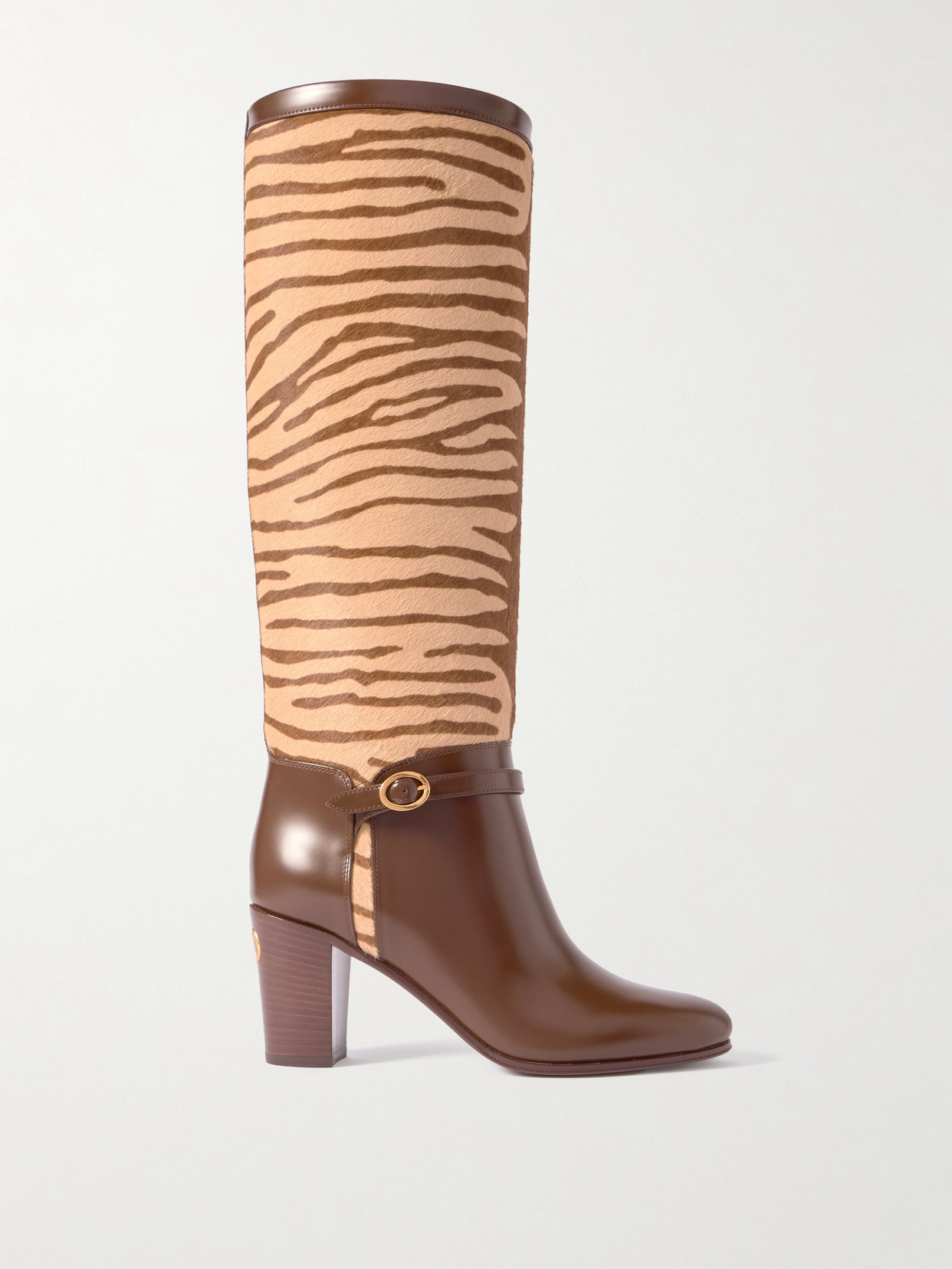 Valentino Garavani Pattie 75 Buckle-embellished Zebra-print Calf Hair And Leather Knee Boots In Unknown