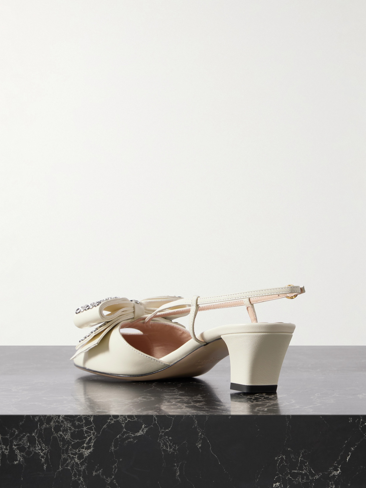 Valentino Bowow 45 Crystal Embellished Slingback Pumps In Ivory