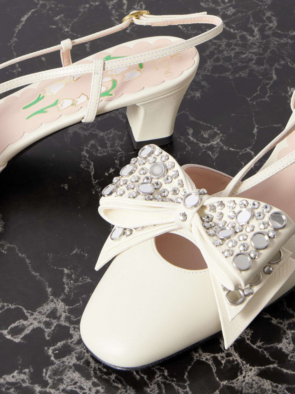 Valentino Bowow 45 Crystal Embellished Slingback Pumps In Ivory
