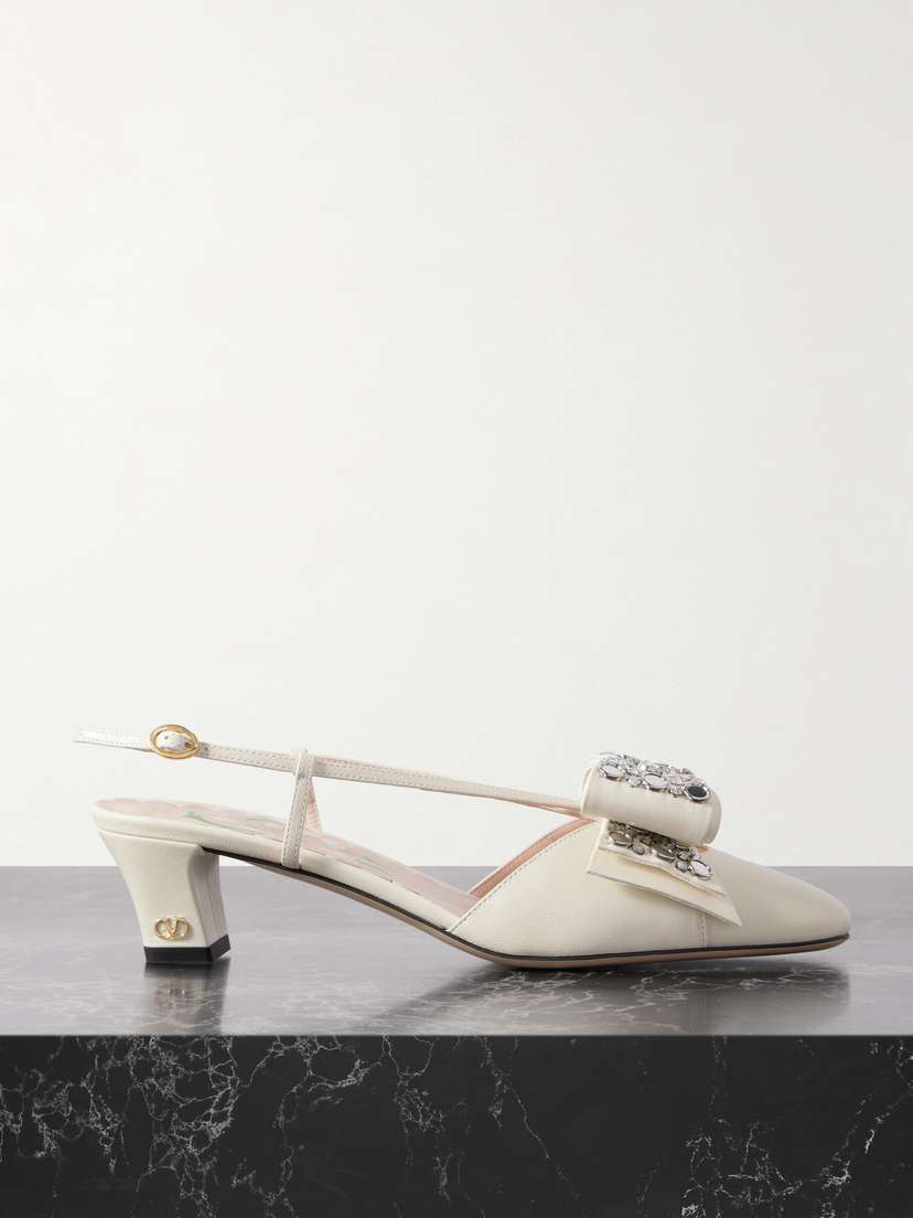 Valentino Garavani Bowow Embellished Leather Slingback Pumps
