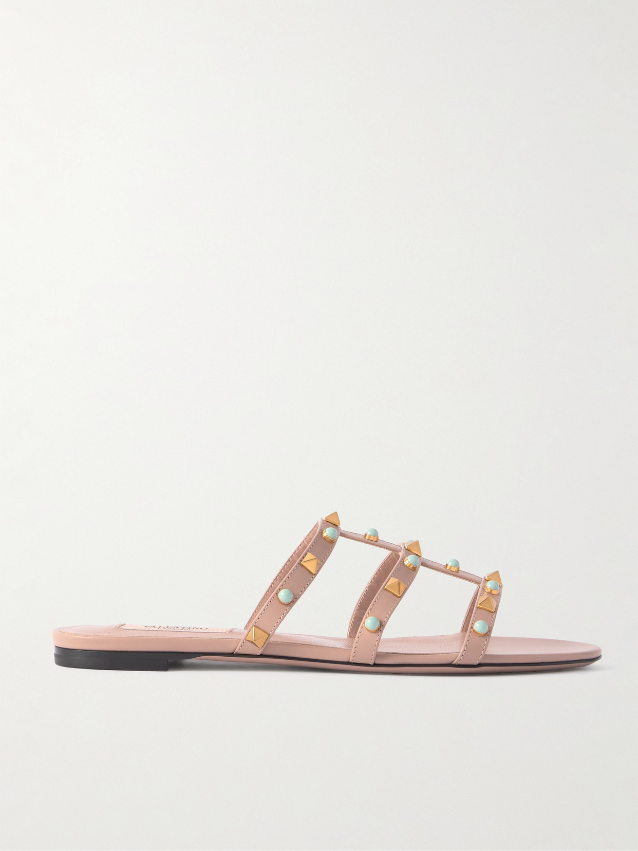 Valentino Garavani Women Rockstud Leather Flat Sandals In Neutrals