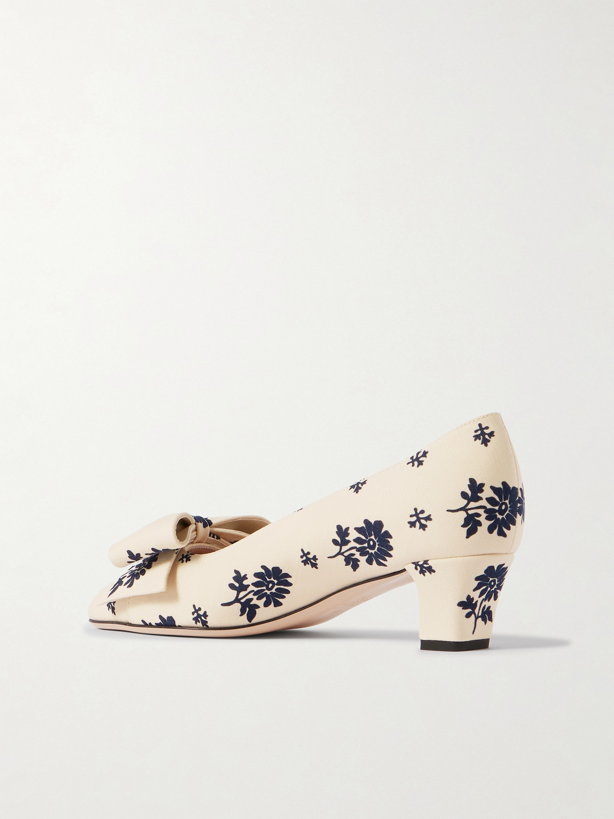 Valentino Bowbow 45 Bow-embellished Floral-print Twill Pumps In Cream