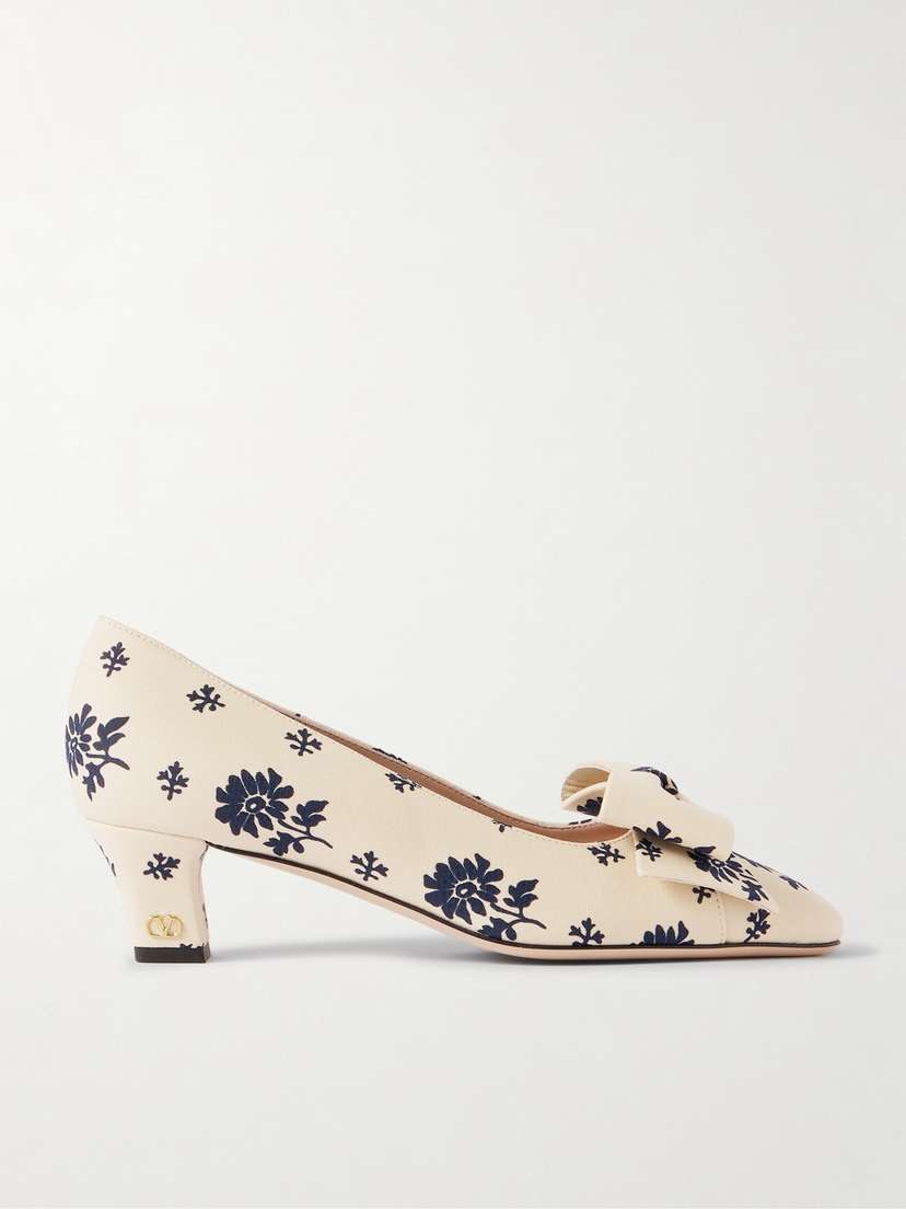 Valentino Garavani Bowbow 45 Bow-embellished Floral-print Twill Pumps