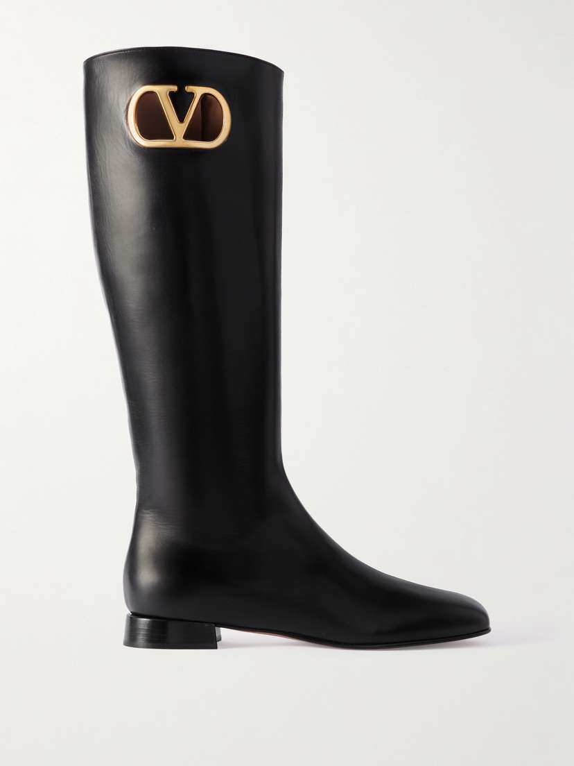 Valentino Garavani Vlogo Embellished Leather Knee Boots