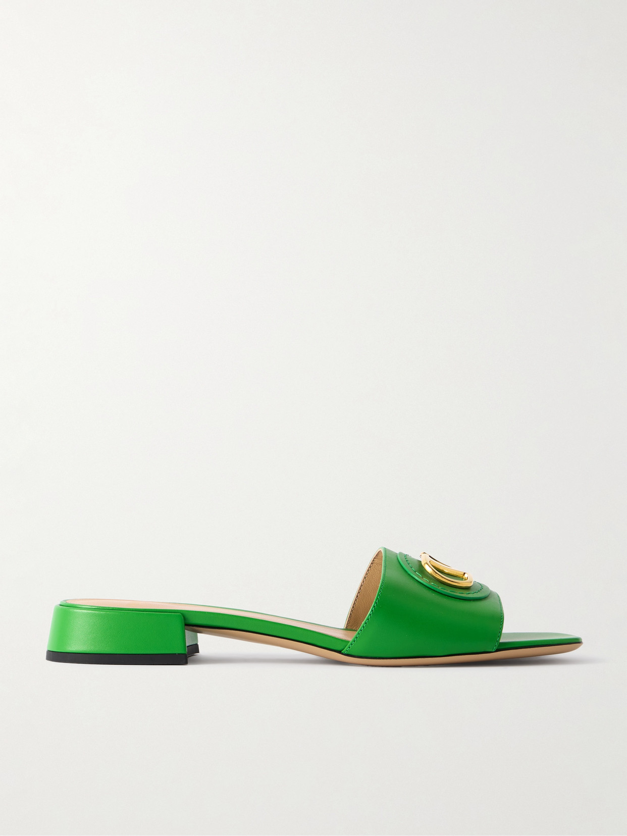 Valentino Garavani Vlogo Embellished Leather Slides In Green