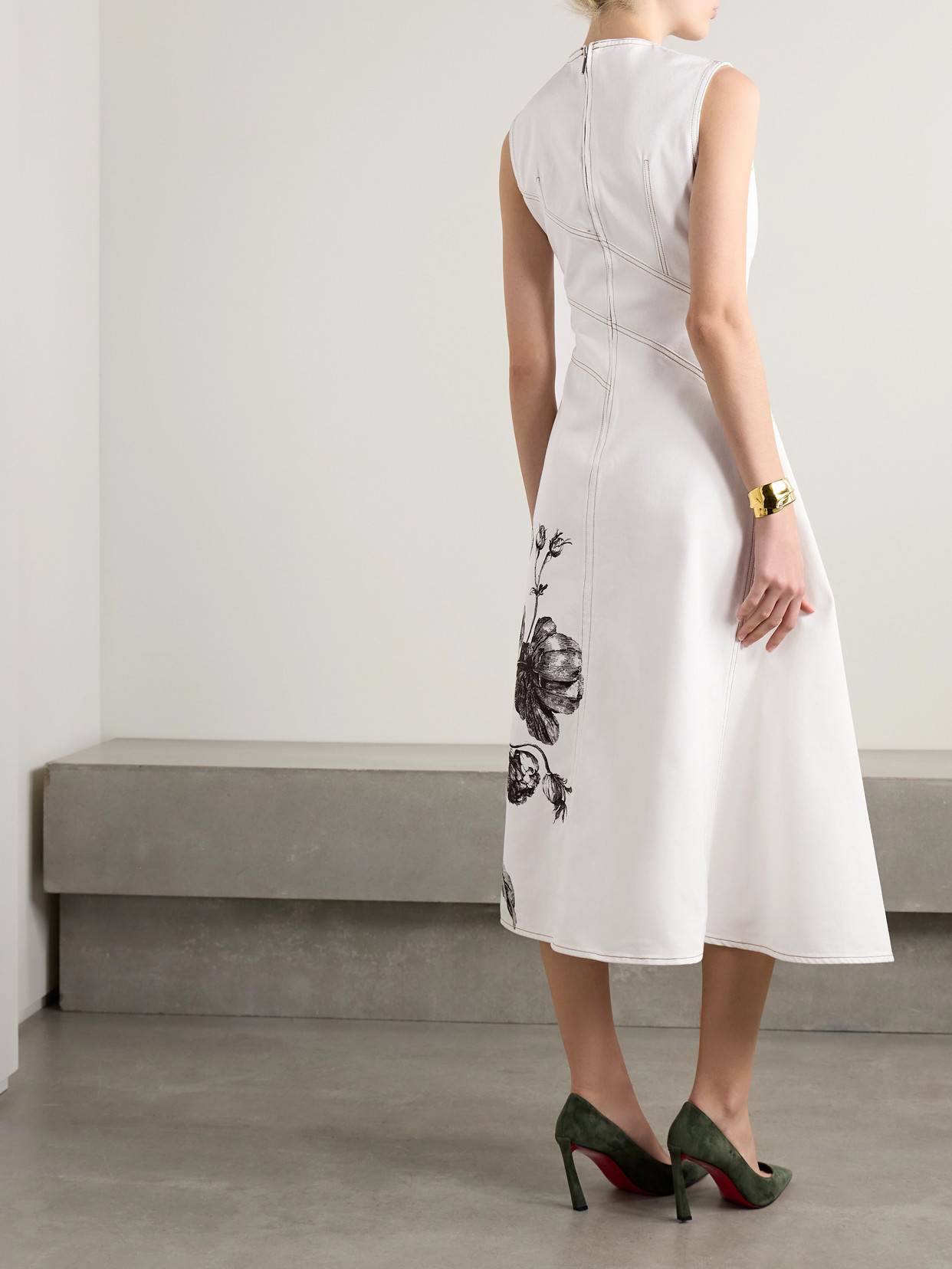 Erdem Floral Print Midi Dress In Ecru