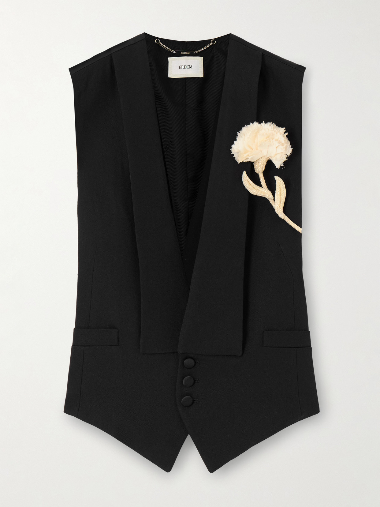 Erdem - Appliquéd Grain De Poudre Wool Vest - Black
