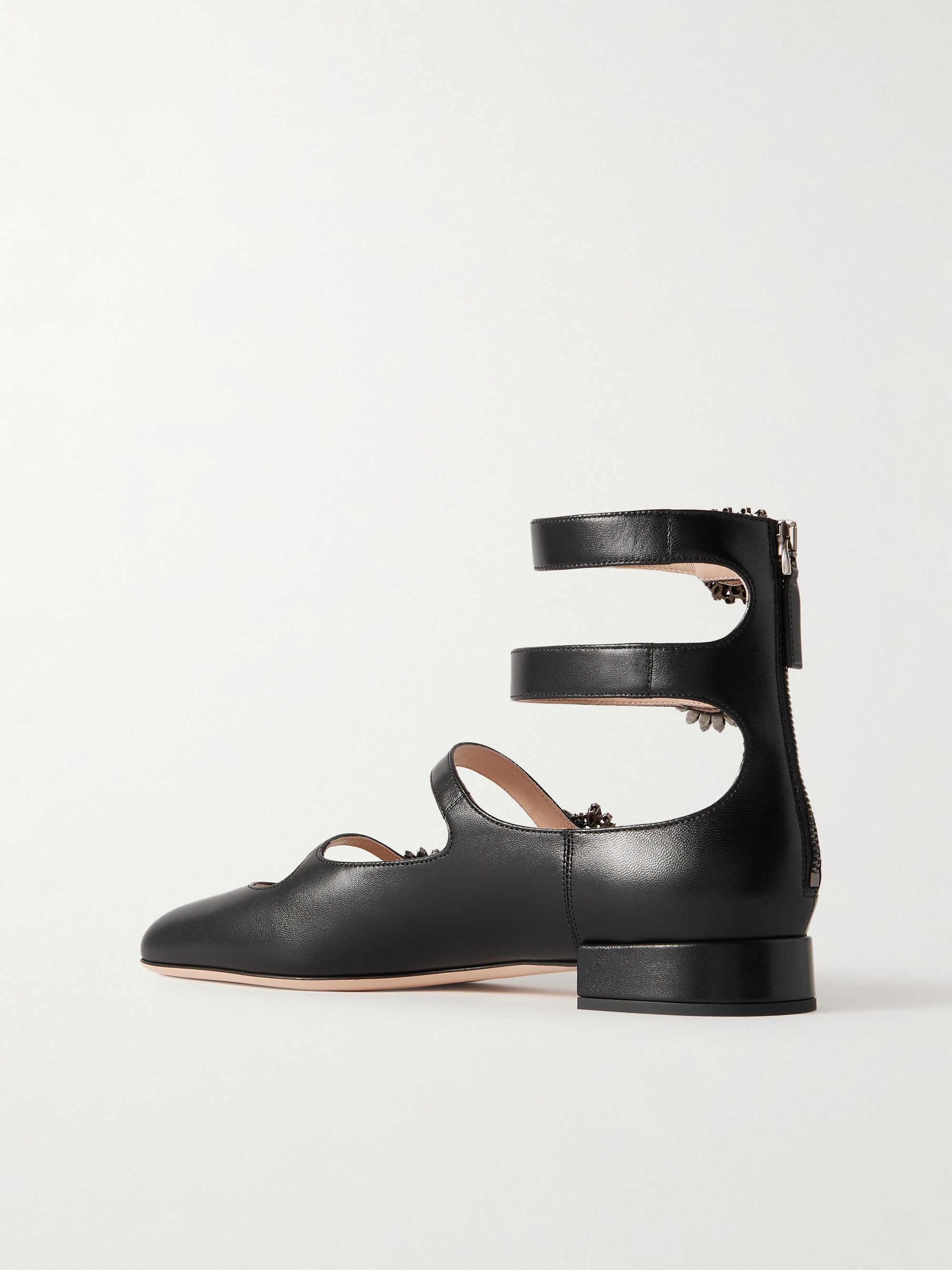 Valentino Garavani Crystal-embellished leather ballet flats thumbnail