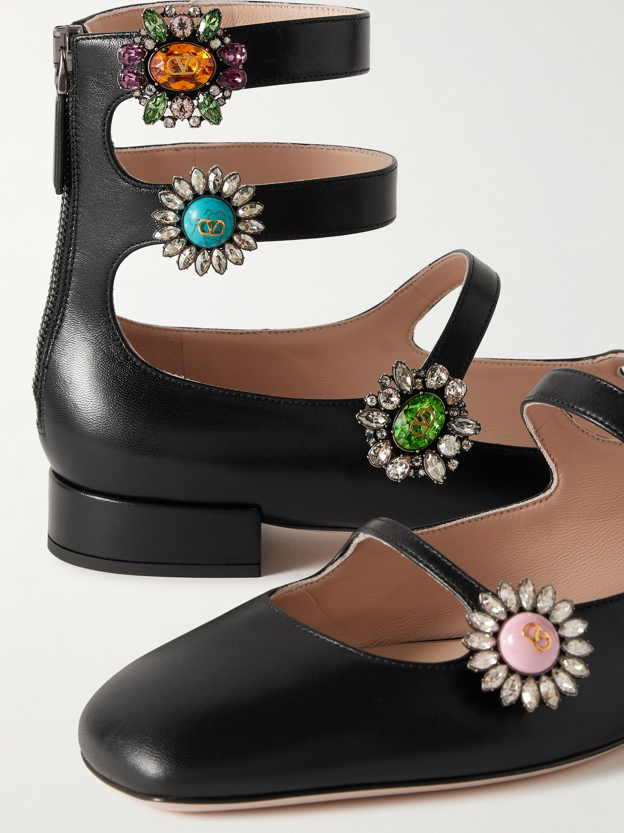 Valentino Garavani Crystal-embellished leather ballet flats thumbnail