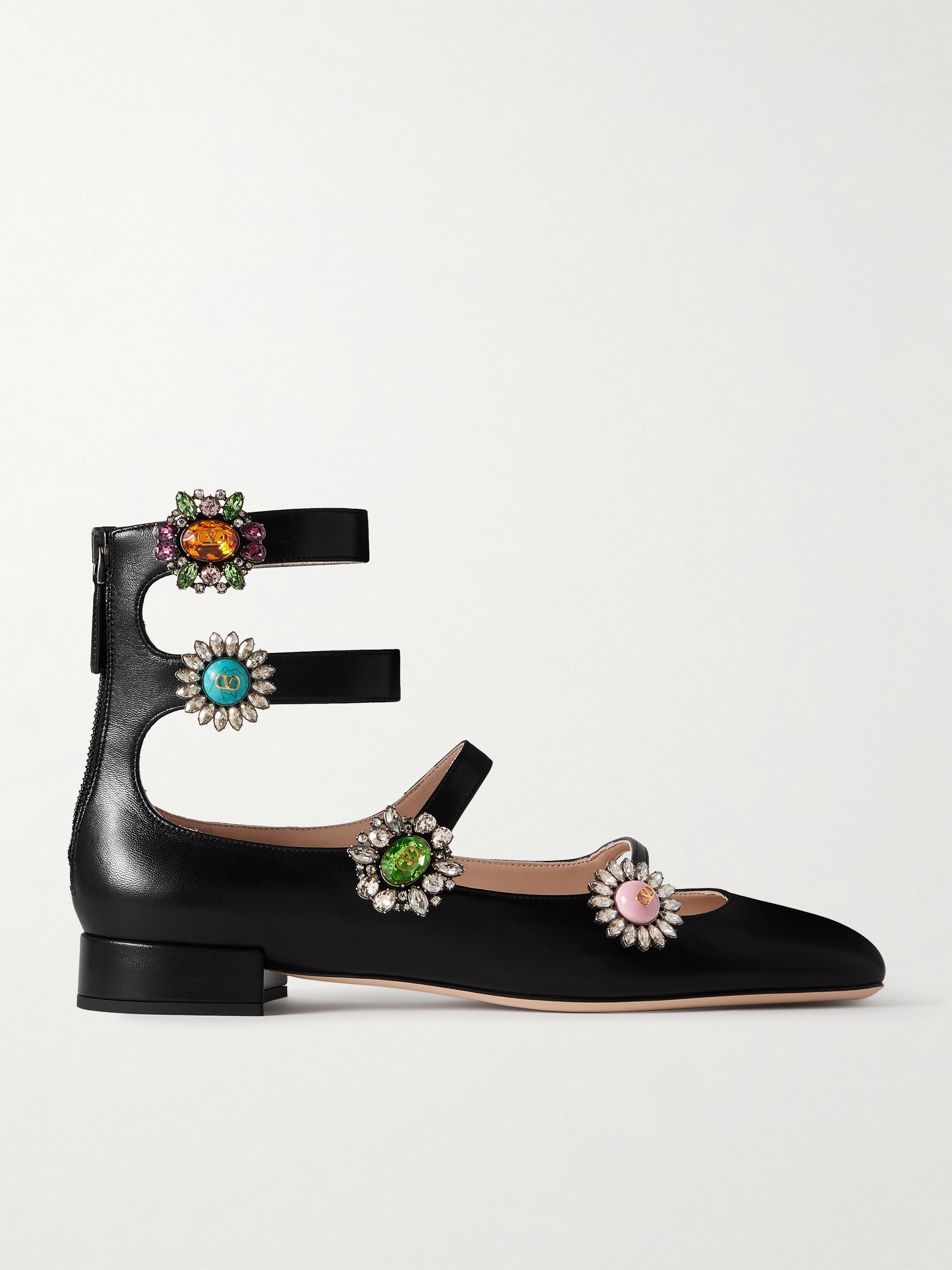 Valentino Garavani Crystal-embellished leather ballet flats