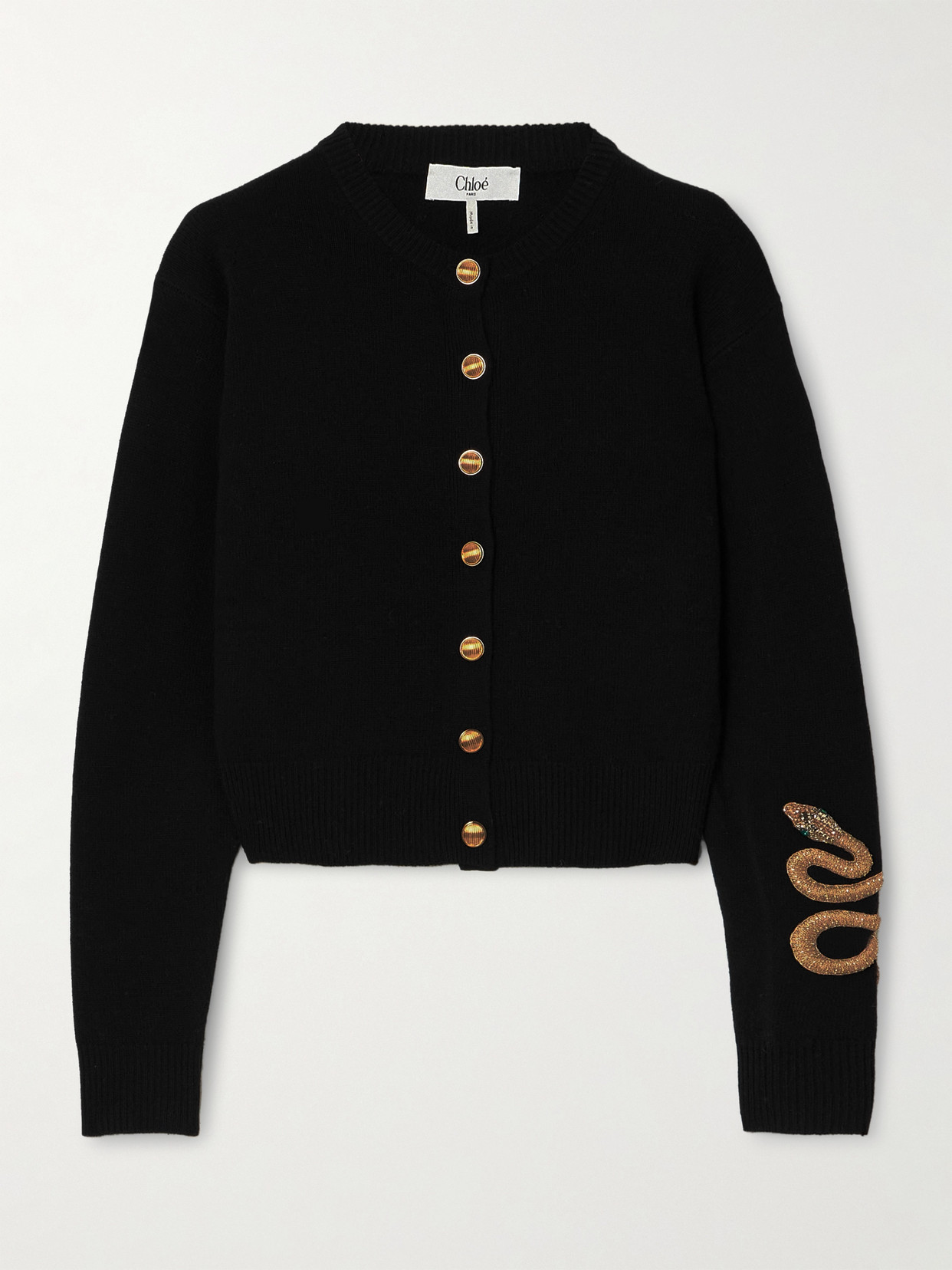Chloé Crystal-embellished Embroidered Wool And Cashmere-blend Cardigan In Black