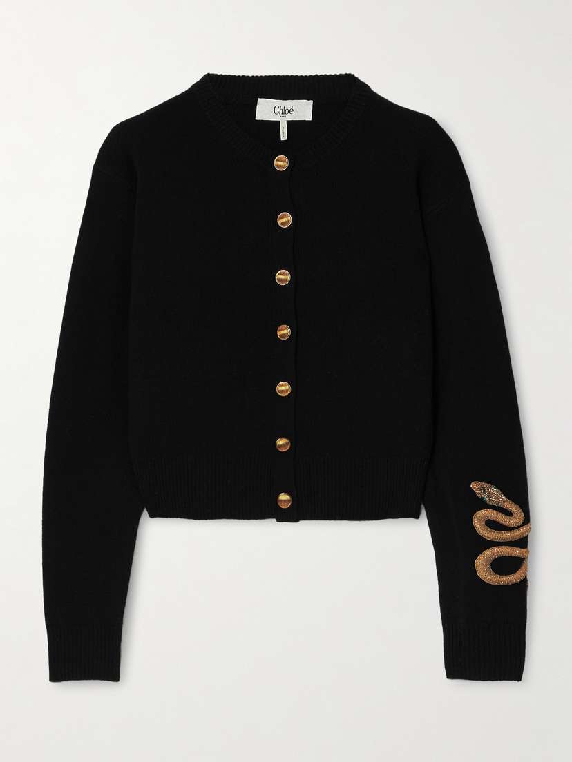 Chloé Crystal-embellished Embroidered Wool And Cashmere-blend Cardigan