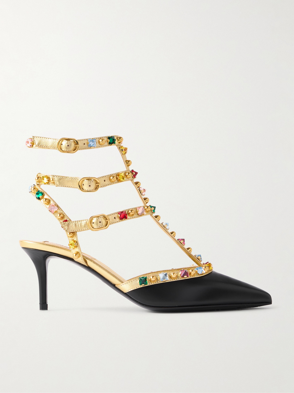 Valentino Garavani Rockstud 100 Embellished Metallic Leather Pumps In Black
