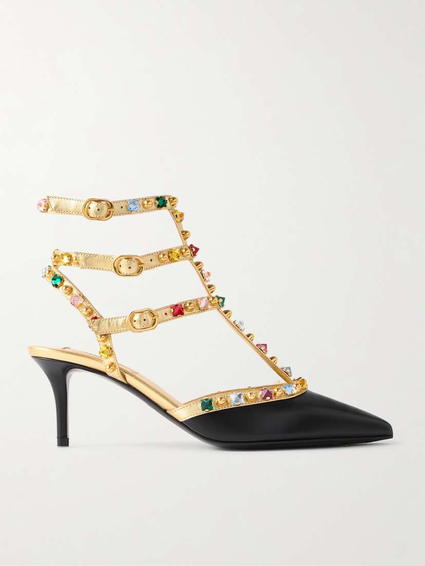 Valentino Garavani Rockstud 65 Embellished Metallic Leather Pumps