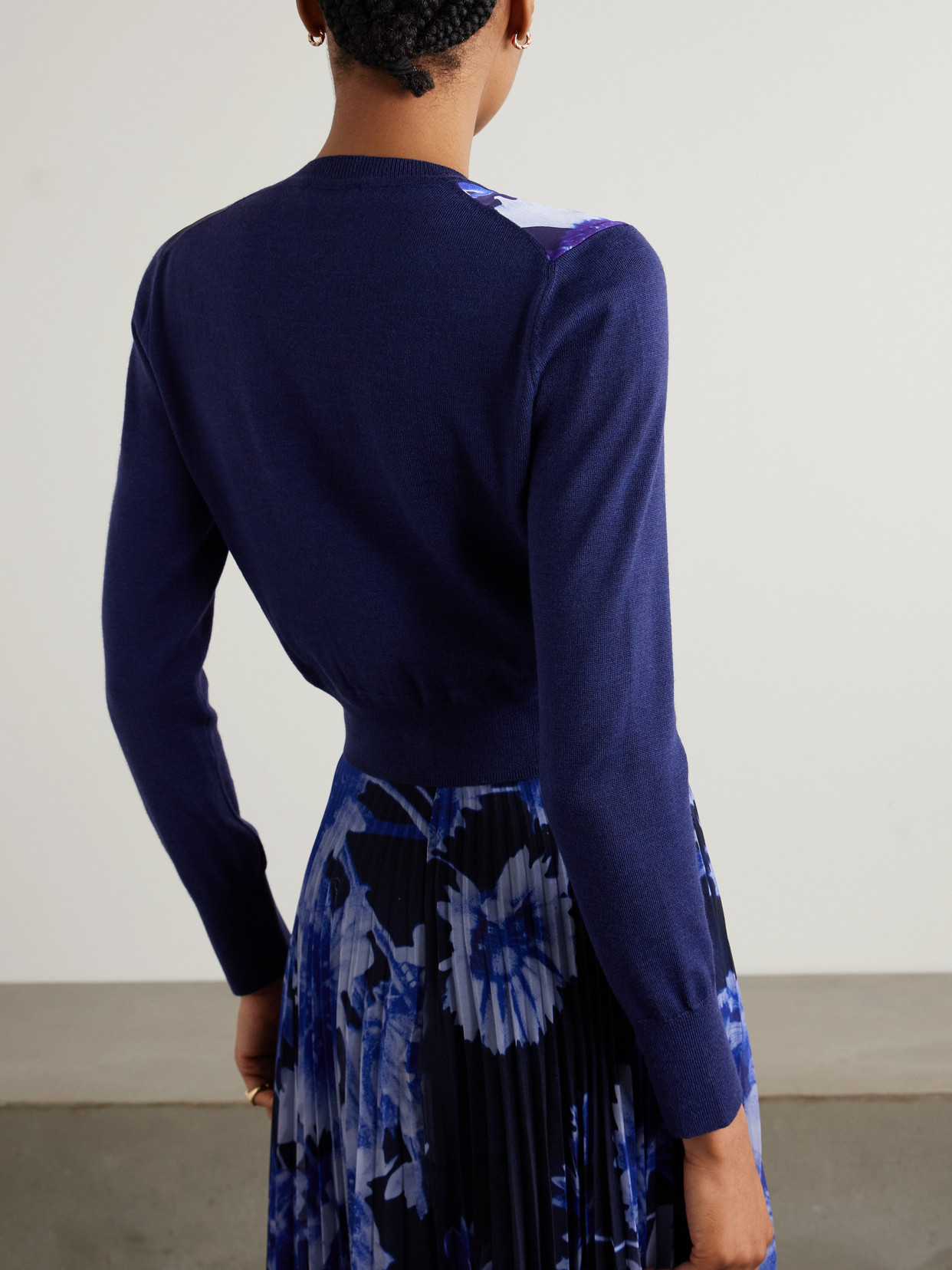 Erdem Merino Wool And Floral-print Satin Cardigan In Blue