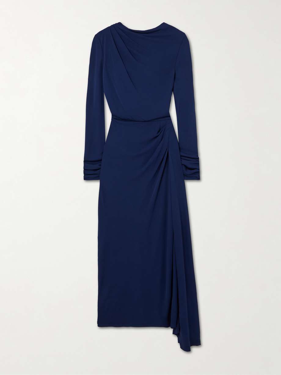 draped gathered stretch-crepe midi dress