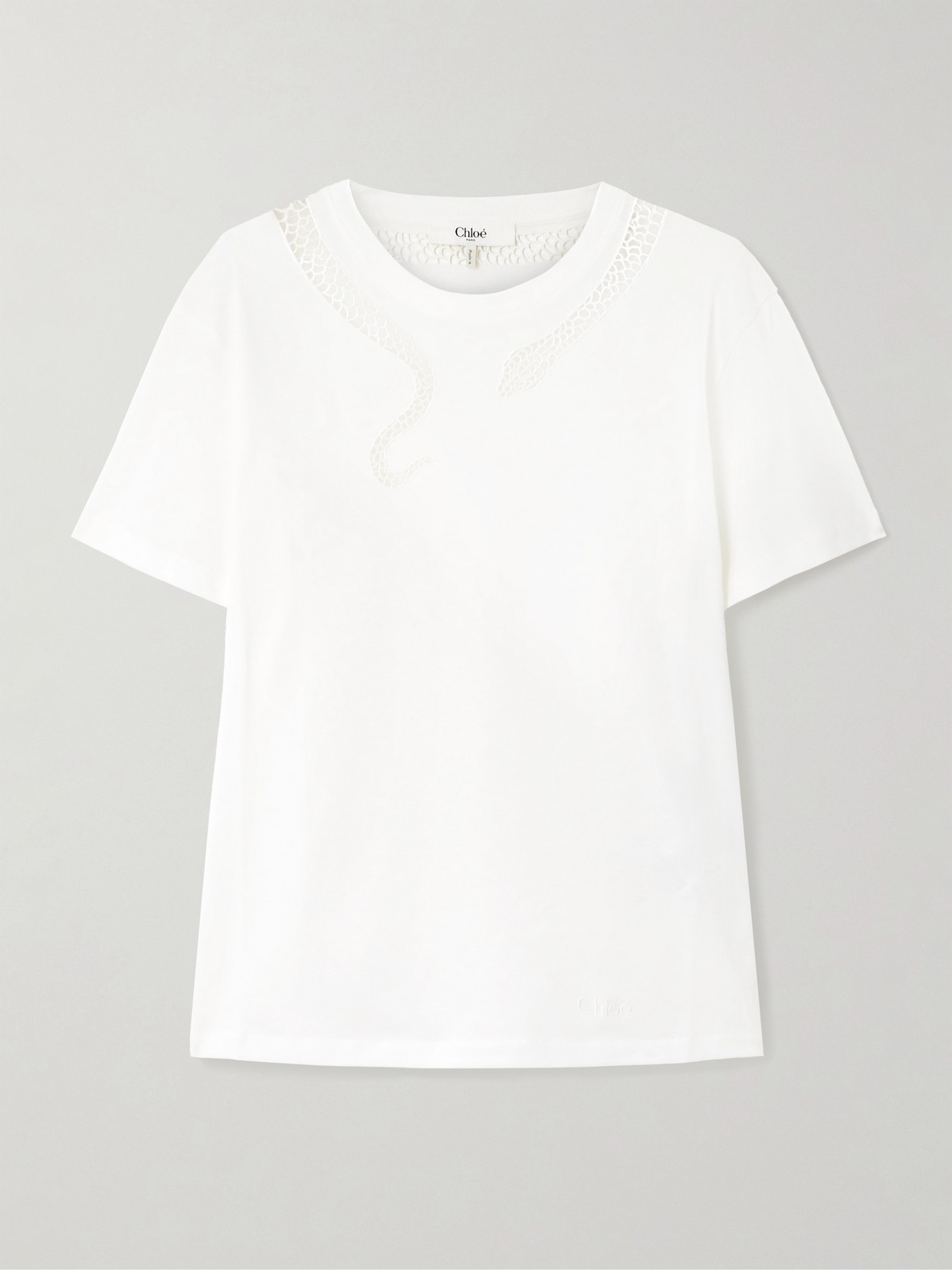 Chloé Crochet-trimmed Cotton-jersey T-shirt In White