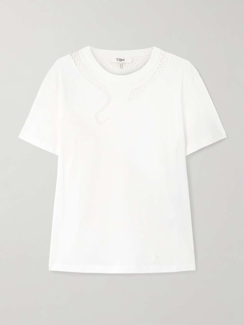 Chloé Crochet-trimmed Cotton-jersey T-shirt