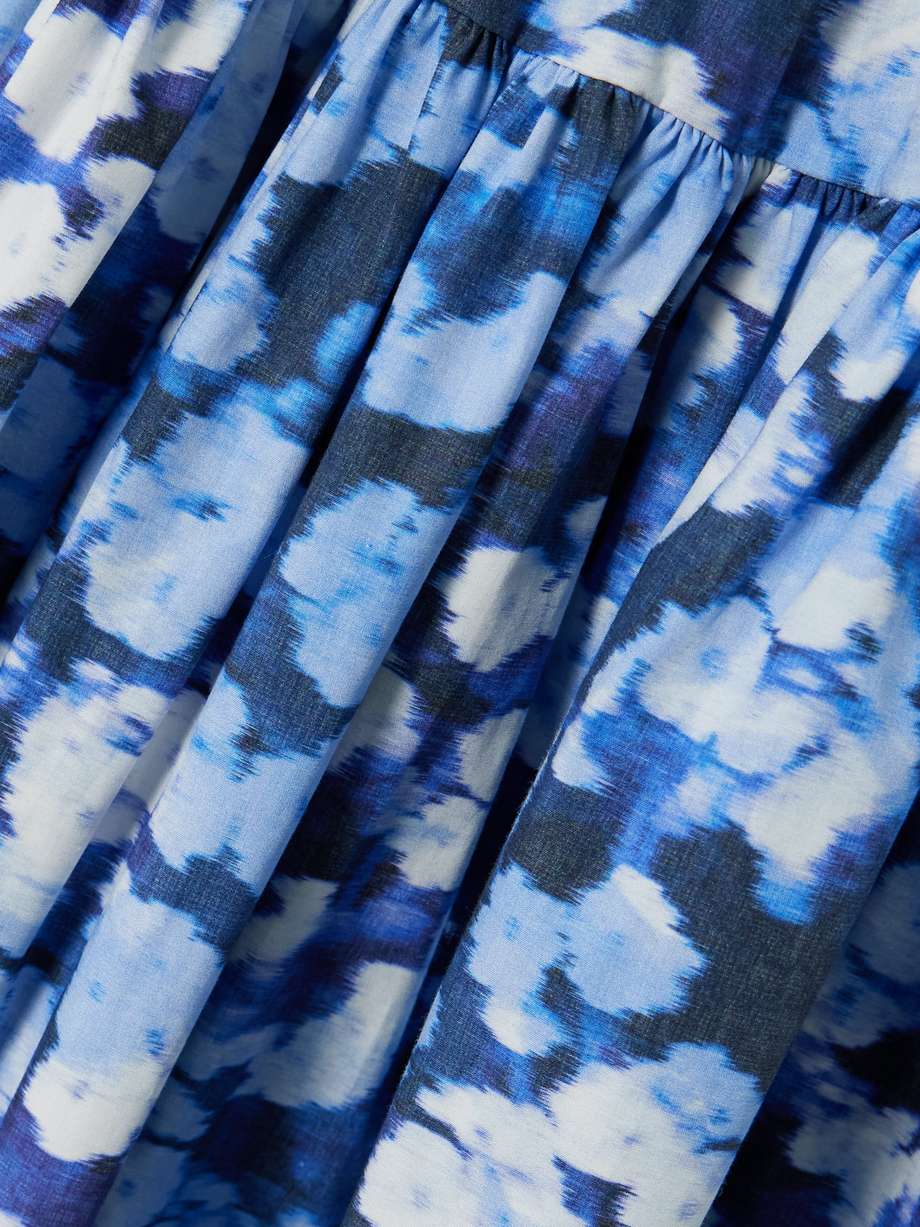 tiered gathered floral-print cotton-poplin midi dress