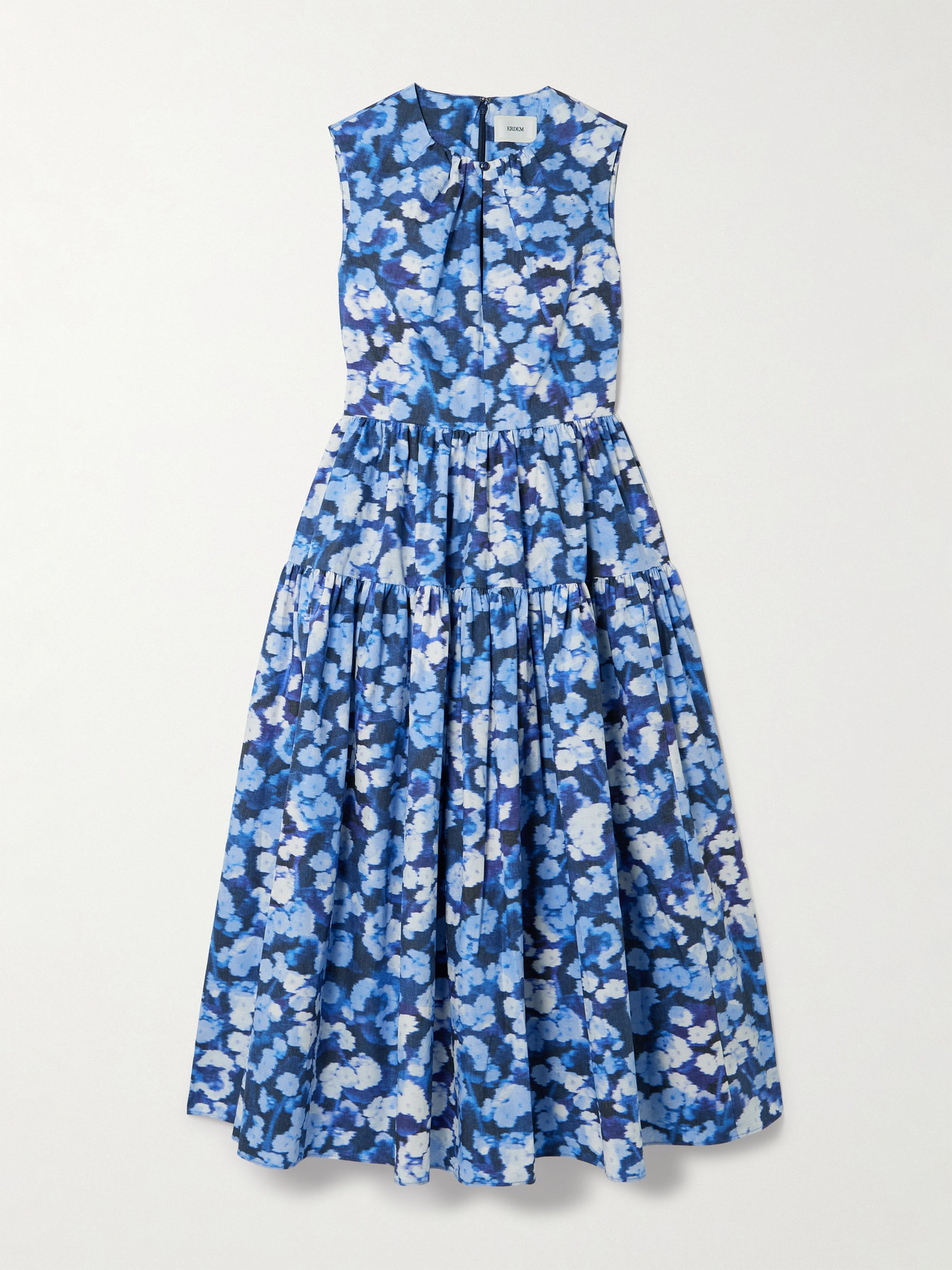 Erdem Tiered Gathered Floral-print Cotton-poplin Midi Dress In Blue