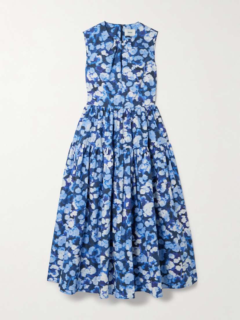 Erdem Tiered Gathered Floral-print Cotton-poplin Midi Dress
