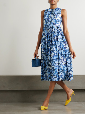 Erdem Tiered gathered floral-print cotton-poplin midi dress
