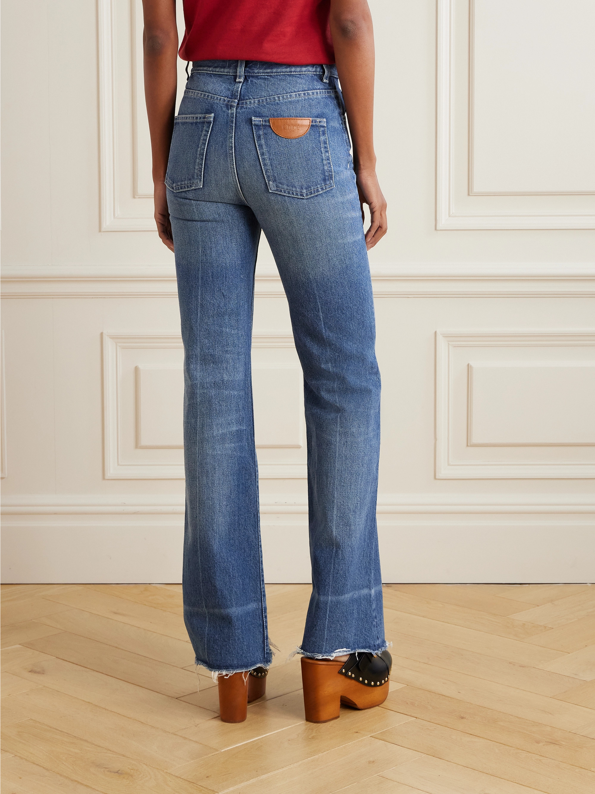 Chloé Snake frayed embellished straight-leg jeans
