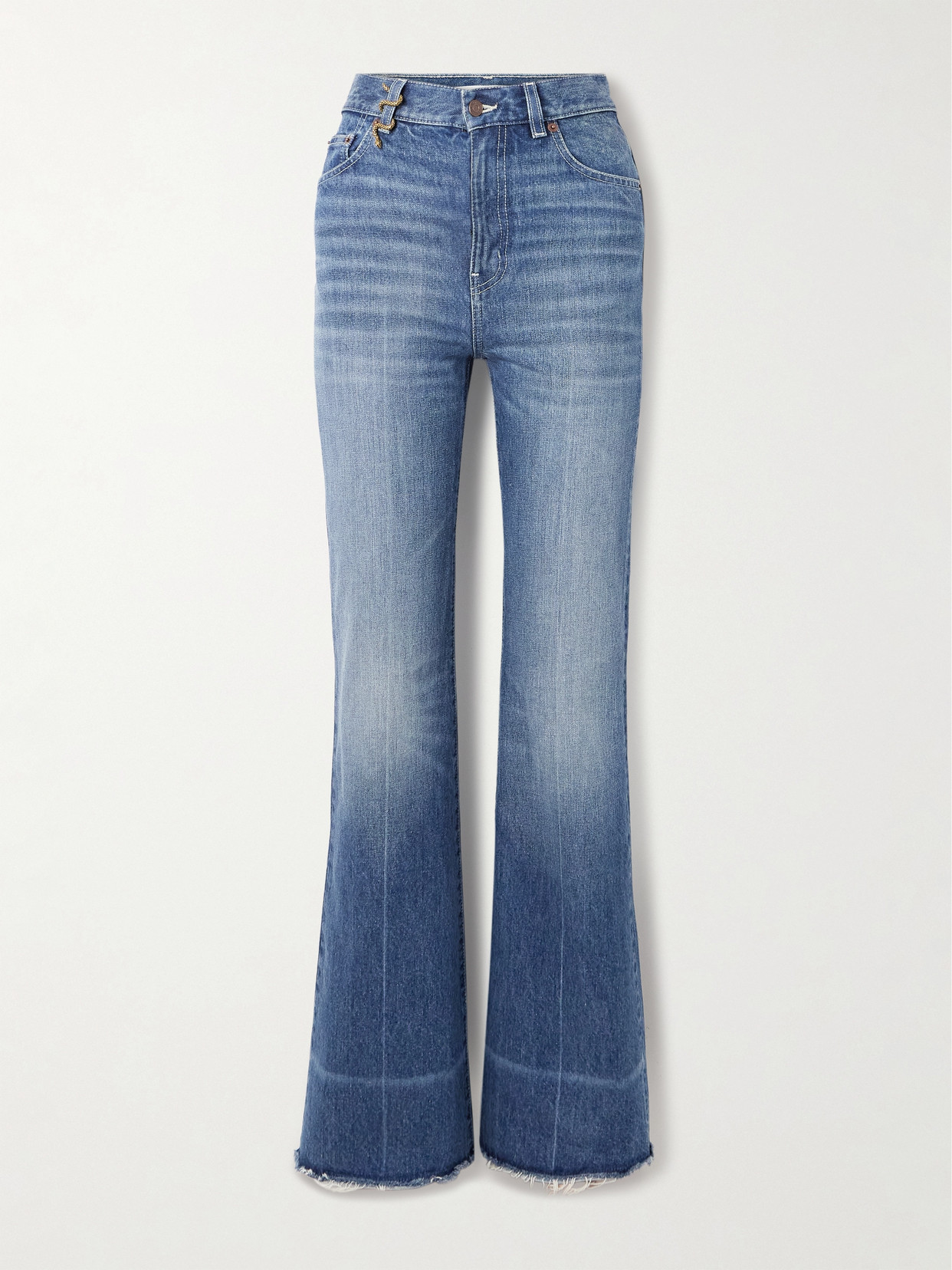 Chloé Snake Frayed Embellished Straight-leg Jeans In Blue