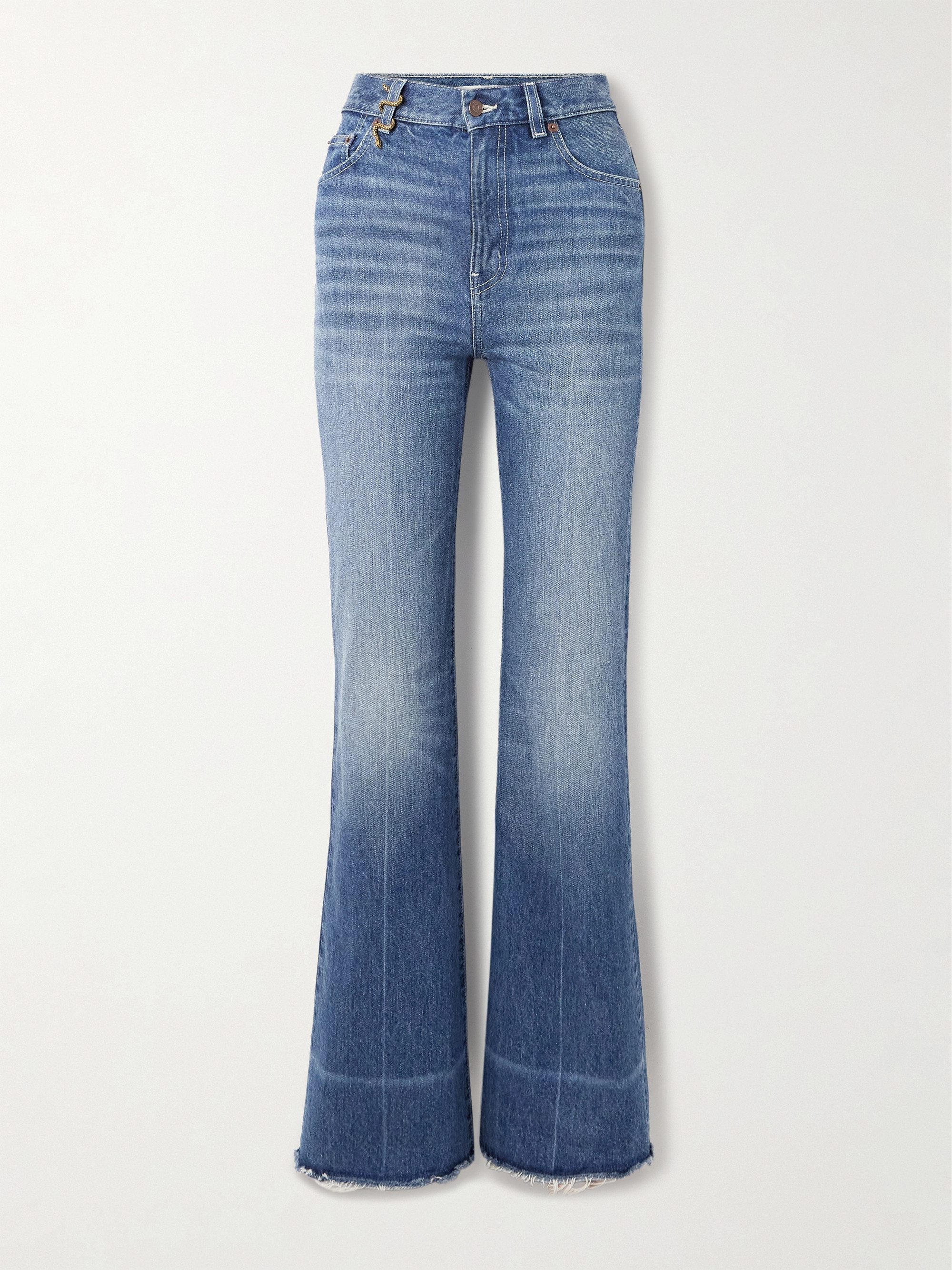 Chloé Snake frayed embellished straight-leg jeans