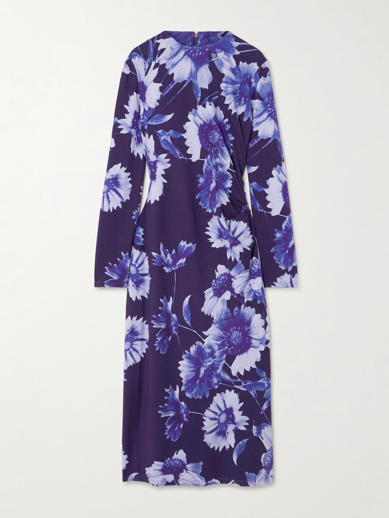 Erdem Troubridge Floral-print Gathered Stretch-jersey Midi Dress In Blue