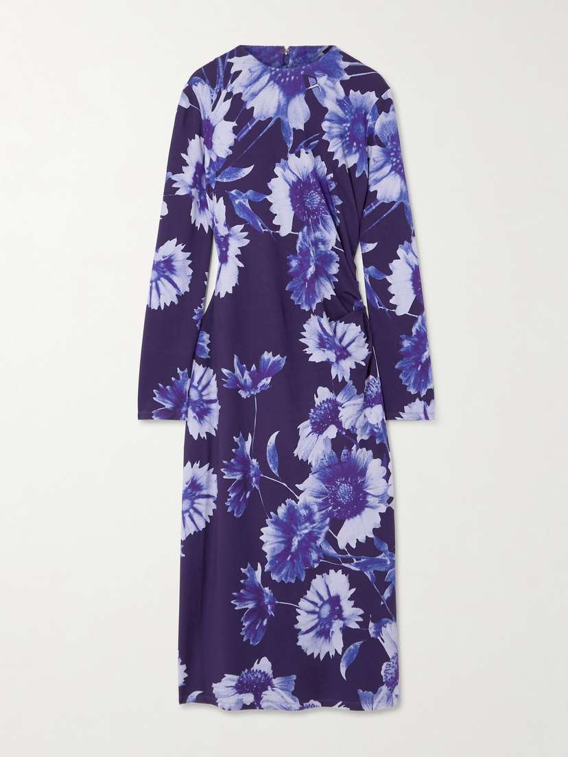 Erdem Troubridge Floral-print Gathered Stretch-jersey Midi Dress