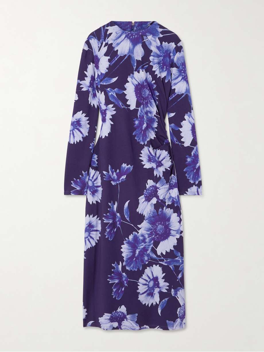 troubridge floral-print gathered stretch-jersey midi dress