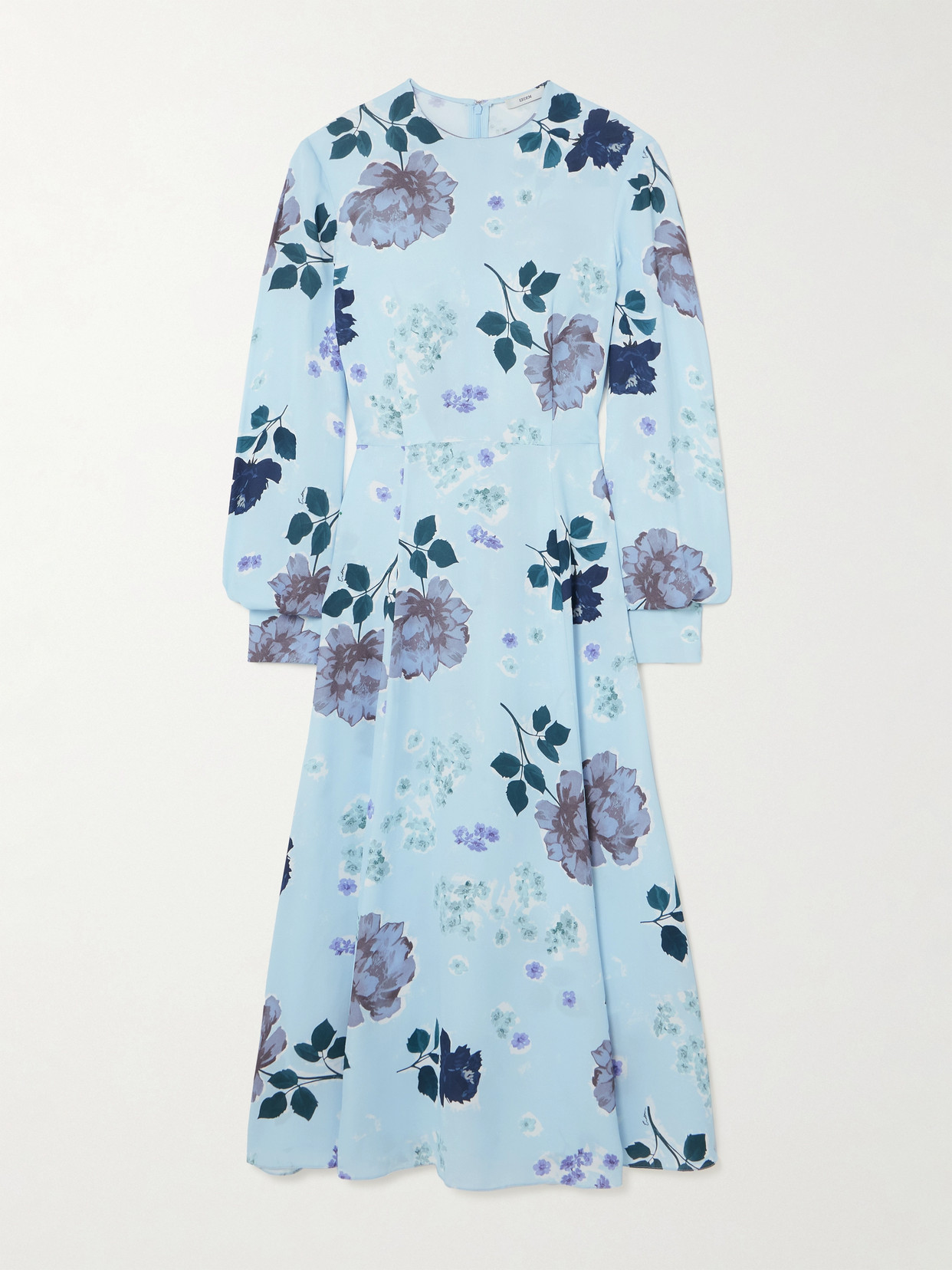 Erdem Margot Pleated Floral-print Silk Crepe De Chine Midi Dress In Blue
