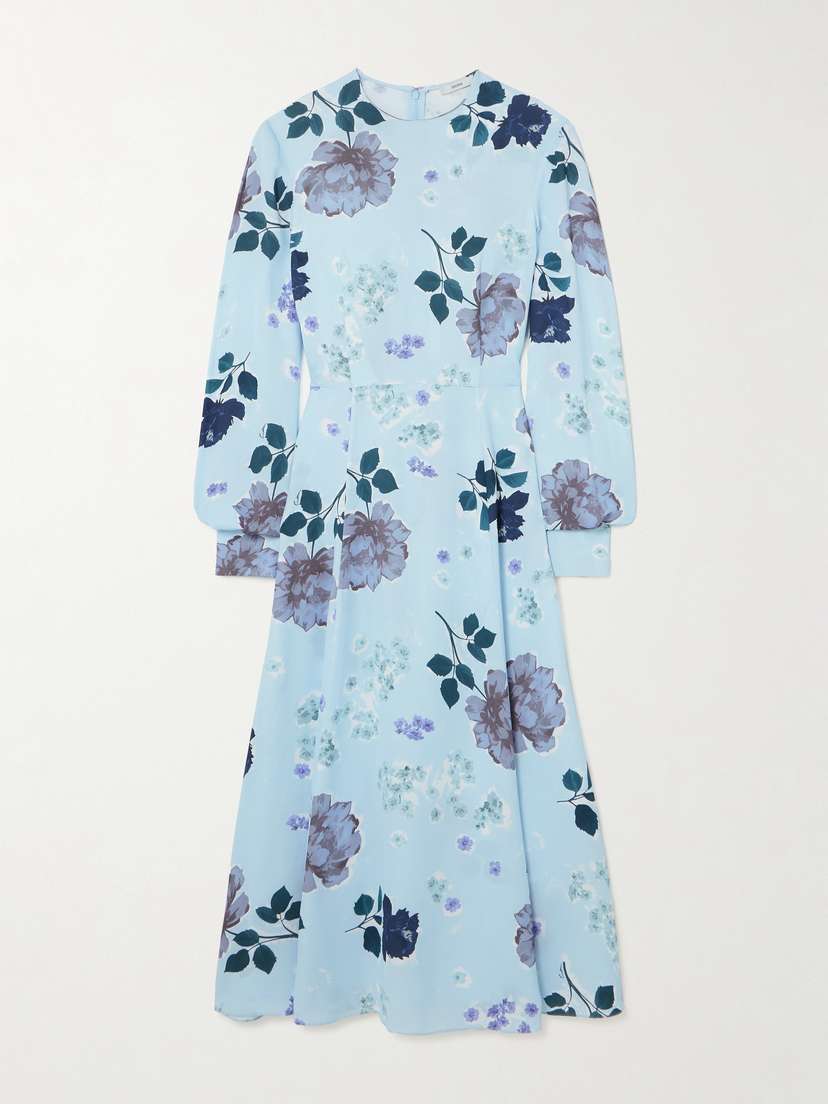 Erdem Margot Pleated Floral-print Silk Crepe De Chine Midi Dress