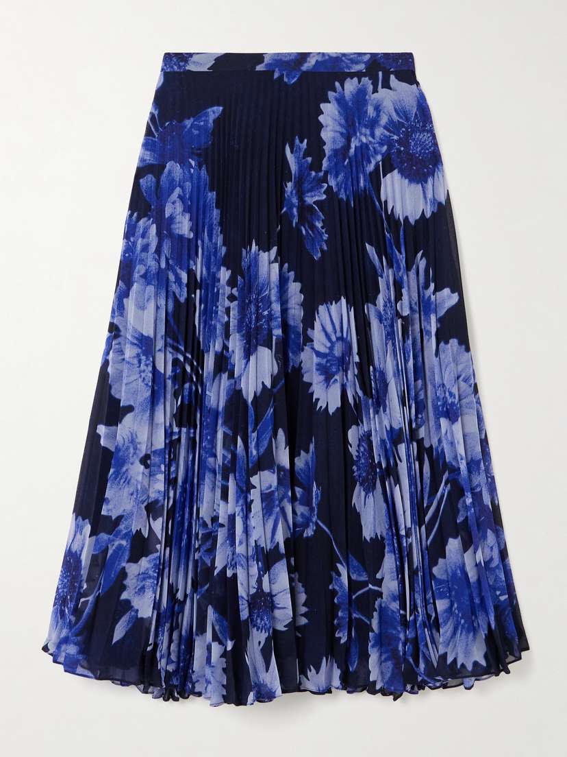 Erdem Troubridge Floral-print Pleated Silk-voile Midi Skirt