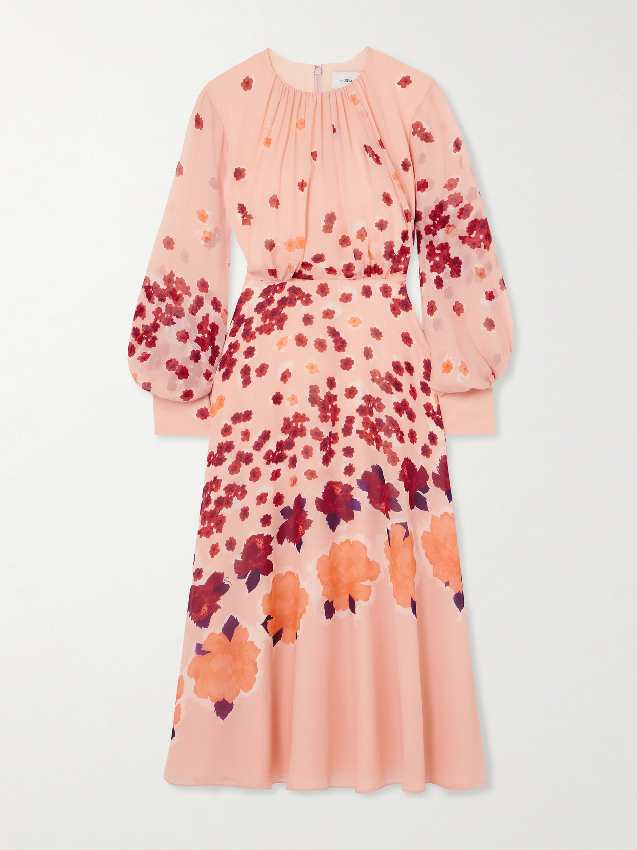 Erdem Margot Gathered Floral-print Silk-georgette Midi Dress In Multi