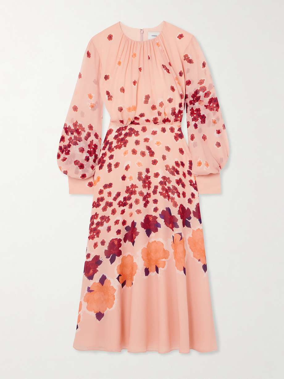 margot gathered floral-print silk-georgette midi dress